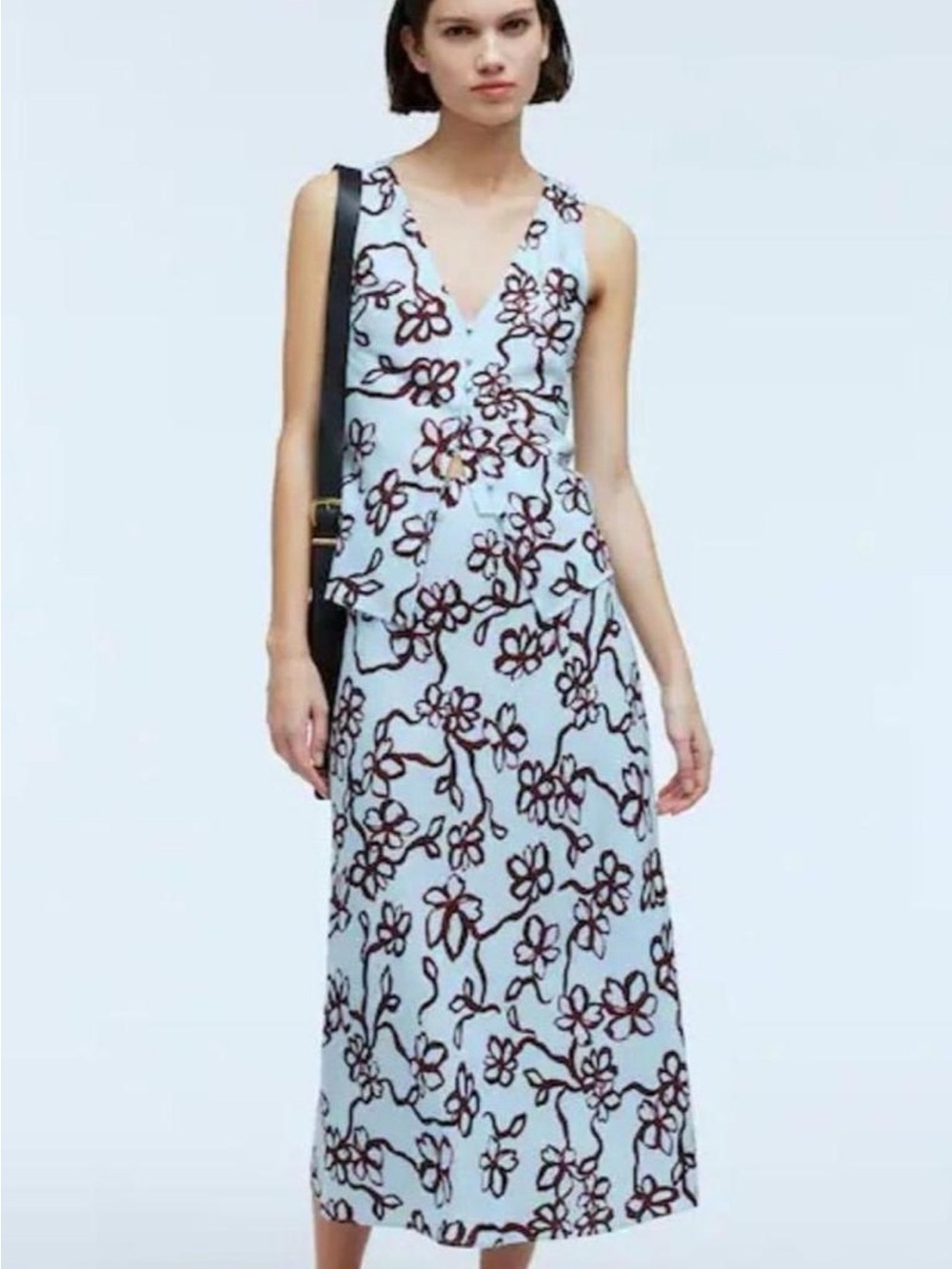 Madewell Light Blue Floral V-Neck Skirt Set